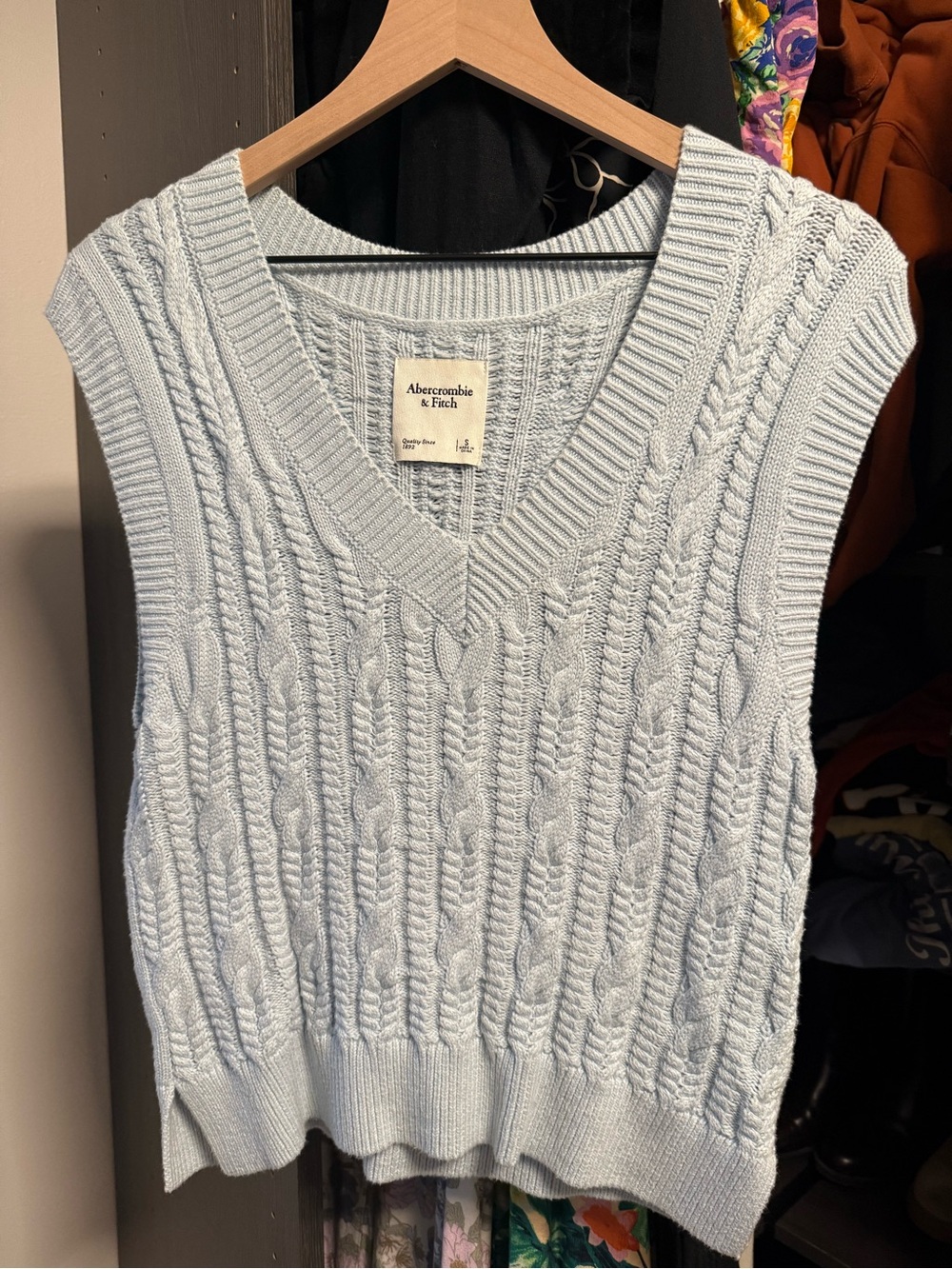 Abercrombie & Fitch Pale Blue Cable-Knit V-Neck Sweater Vest
